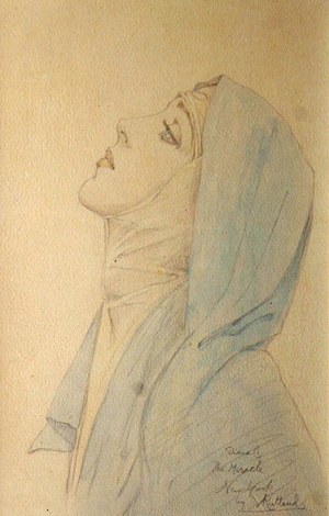 Diana Cooper in profile and the Madonna in 'The Miracle' by Max Reinhardt, New York, c.1923 (pencil & watercolour)