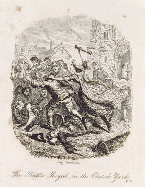 The Battle Royal in the Church Yard, from 'Tom Jones, the History of a Foundling', engraved by the artist, illustration from 'The Works of Henry Fielding', pub. by Henry G. Bohn, 1853 (engraving)