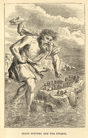 Giant Suttung and the Dwarves, illustration from 'The Heroes of Asgard' by A. & E. Keary, published 1930 (engraving)