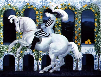 Dutchman Riding Past a House of Oranges, 1990 (oil on canvas)