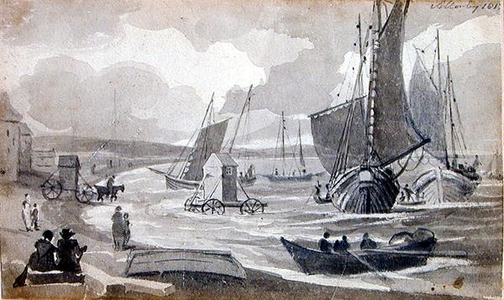 A Day at the Beach (pen and ink wash on paper)