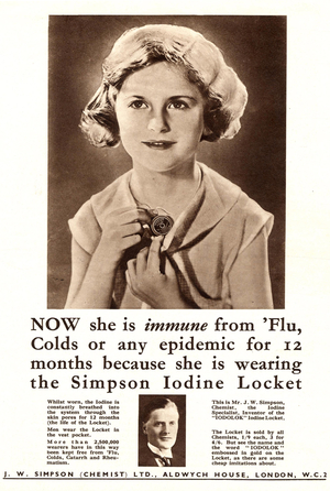 Advertisement for the 'Simpson Iodine Locket', 1930s (litho)