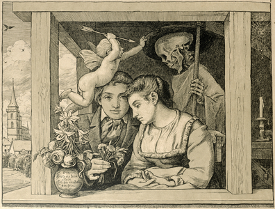 Reaper Death (Love and Death, The Newly-weds) 1896 (engraving on brown paper)