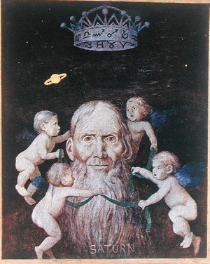 Saturn, illustration from 'Festkalender' published in Leipzig c.1910 (colour litho)