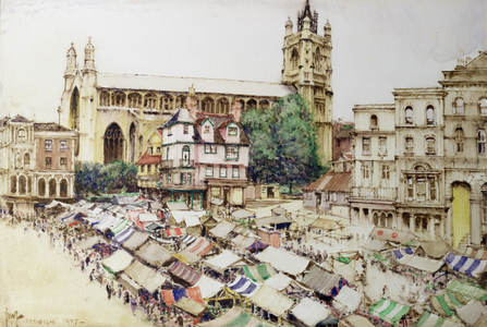 Norwich: The Market Place and Church of St. Peter Mancroft, 1937 (gouache)