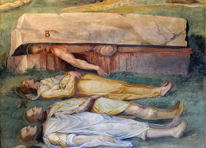 Martyres des premiers chretiens : les martyres de Jean, Paul, Bibiana et 80 pretres - Cycle de fresques de Niccolo Circignani dit Pomarancio (1530-1597) 1582, Basilica di Santo Stefano Rotondo al Celio (Eglise Saint-Etienne-le-Rond) Rome Photo Frassineti ©AGF/Leemage