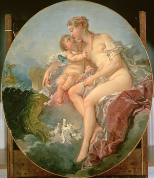 Cupid Caressing Venus (oil on canvas)