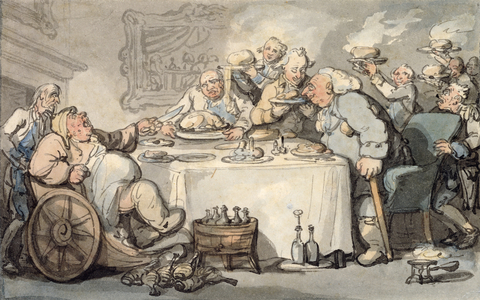 The Comforts of Bath: Gouty Gourmand at Dinner (w/c on paper)