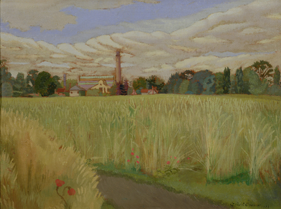 A Field of Wheat with a Chimney Beyond, 1922 (oil on panel)