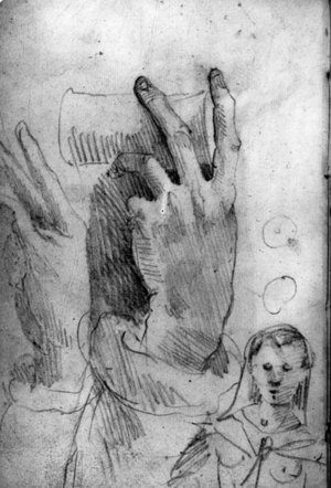 Studies of a hand and a woman (b/w photo)