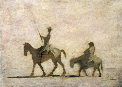 Don Quixote and Sancho Panza (oil on panel)
