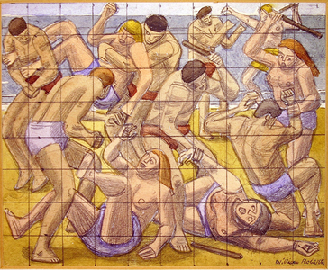 Rape of the Sabines (pencil & watercolour on squared paper)