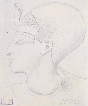 Study of a Relief of the Head of Seti I (1394-1279 BC) in the Temple of Seti I, Abydos, 1874 (pencil on paper)