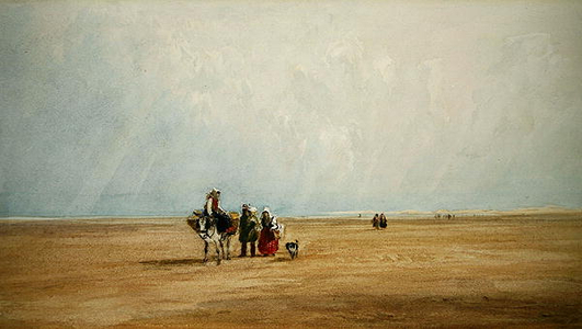 Figures with a Donkey on a French Beach (w/c on paper)
