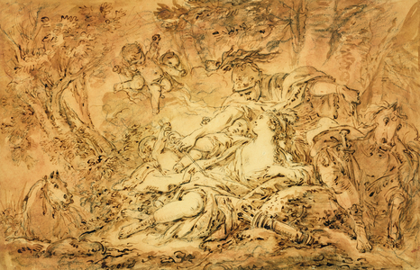 Rinaldo and Armida (pen & brown ink, brown and pink wash over black chalk on paper)