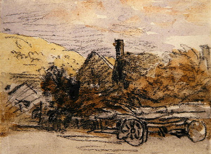 A Timber Wagon (black chalk & w/c)