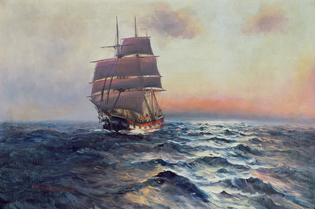 Sailing Ship at Sea, c.1910 (oil on canvas)