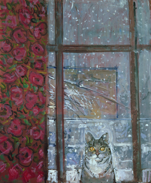 Cat in Snowstorm (oil on canvas)