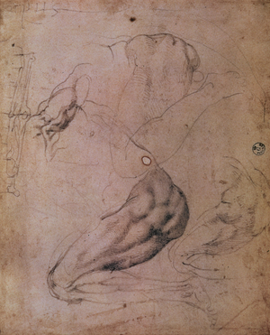 Sistine Chapel Ceiling (1508-12): sketches of the figure of Eve from the scene of The Original Sin (charcoal on paper)
