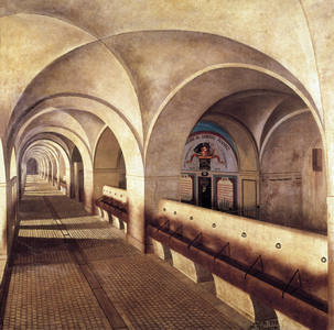 The stables of the castle of San Fernando de Figuieres, siege by the French in 1809, during the Spanish War of Independence (1808-1814), the door to the left is that of the prison of Mariano Alvarez de Castro (1749-1810), officer and military governor of Gerona. Painting by A. Navarrese (18-19th century). Museum of the Armee of Madrid.