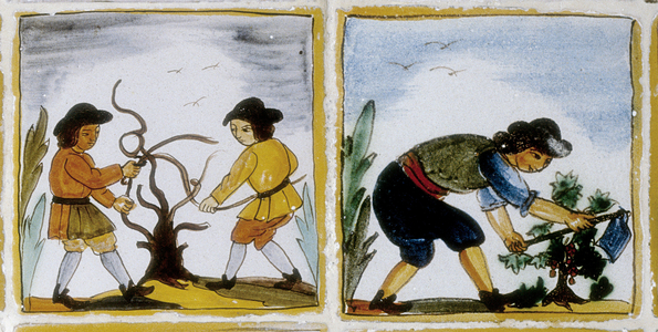 Tiles representing the production of wine and cava (ceramic)