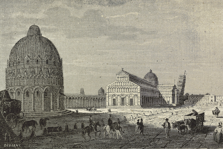 ITALY (19th century). Pisa: The Duomo and the Baptistery, 1880 (engraving)