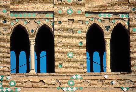 Detail of the tower of the church of San Martín, in Teruel, Spain, 1315-1316 (photo)
