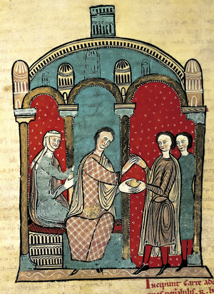 Fol.12 Queen Almodis, Ramon Berenguer and Ramon Calders, from 'Liber Feudorum Major' (vellum)