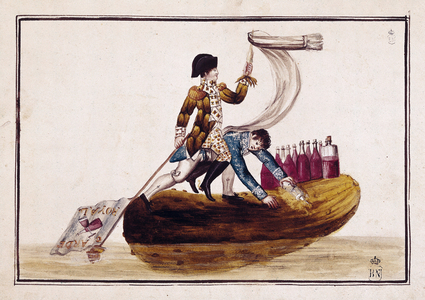 Expulsion of Joseph Bonaparte (1768-1844) (on a pickle) after the defeat of Vitoria in Spain, 1813 (colour litho)