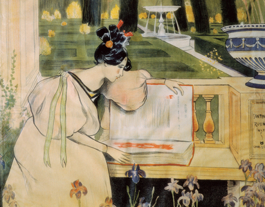 Presentation poster of Les pages de la vie de Rusinol i Prats (lithograph, 1898)