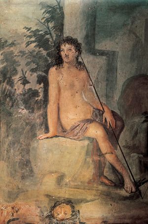 Narcissus at Fountain, fresco from House of Loreio Tiburtino, Pompeii , Campania, Roman Civilization, 1st Century