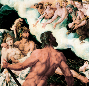 Mars and Venus trapped in Vulcan's net, 1536 (painting on wood)