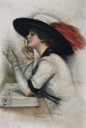 An elegant young woman voting in the 1920 elections in the United States, 20th century (colour litho)