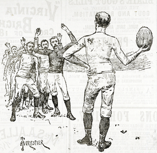 ENGLAND (19 century). Rugby match, 1887 (engraving)