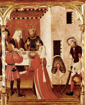 Altarpiece of Saint John, detail representing Saint John the Baptist decapitated, 1434-35 (tempera)