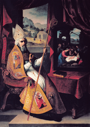 “" Representation of Saint Nicholas of Myra or Bari (270-345) "” Painting by Francisco de Zurbaran (1598-1664) 17th century Guadalupe. Royal Monastery of Our Lady of Guadalupe, Spain