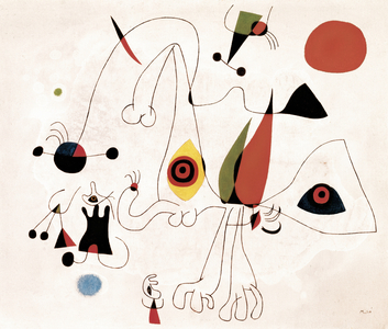 Woman and Birds at Sunrise, 1946 (oil on canvas)