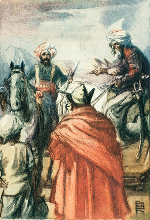 Illustration for the story ""Kim"" by Rudyard Kipling (1865-1936) Drawing by Charles Fouqueray (1869-1956). 1931.