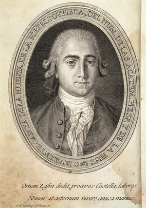Portrait of Vicente Garcia de la Huerta (1734-1787) Spanish writer and playwright. Engraving from his book “" Obras poeticas "” (Poetic works).