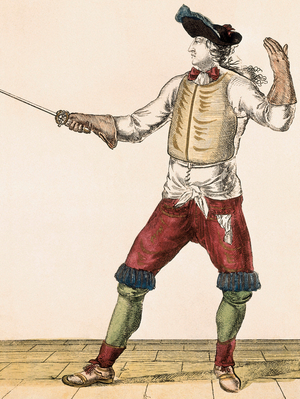 Maitre des armes. Xylographie du 18eme siecle. Paris. Musee Carnavalet.