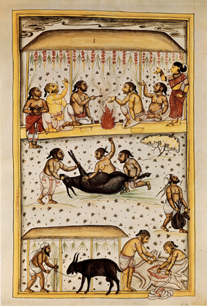 Sacrifice of a goat, miniature, 17th century