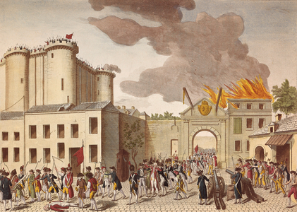Storming of the Bastille by a crowd on 14 July 1789, in the French Revolution