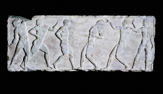 Greek Civilization, Stele depicting athletes at gymnasium, From Kerameikos necropolis in Athens, Greece, 510 BC