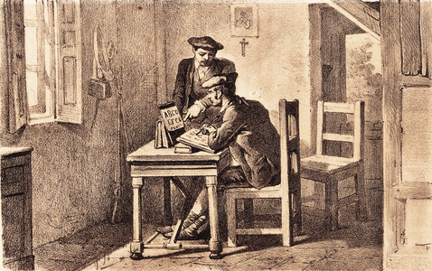 Carlism: “" Tomas de Zumalacarregui (1788-1835), Spanish general, defender of Don Carlos's cause in 1834 and 1835 teacher to his superior Gaspar de Jauregui read, beg of 19th century (engraving)
