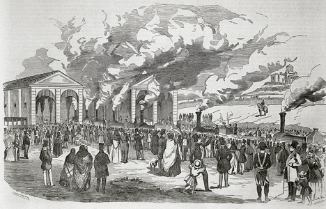 Opening of the Madrid-Aranjuez railway line, February 9, 1851. Engraving in “" La Ilustracion. Periodico Universal "”.