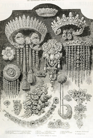 France (19th century). The crown jewels of France, 1887 (engraving)