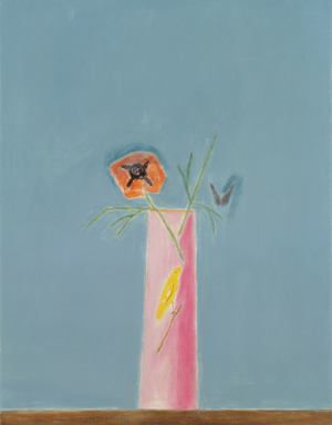 Yellow Bird Vase with Poppy, 2001 (oil on canvas)