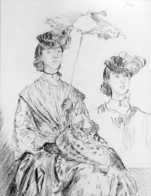 Gwen John with parasol (pencil on paper)