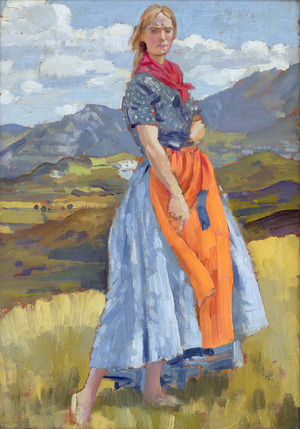 The Orange Apron, Lily in Wales (oil on board)
