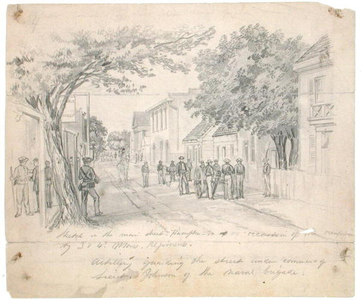 'Main Street, Hampton, Virginia...artillery guarding the street' c.1860 (pencil on paper)